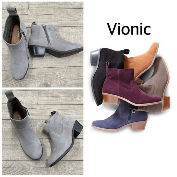 VIONIC Vera Gray Water-Resistant Suede Ankle Boots - Picture 4 of 4